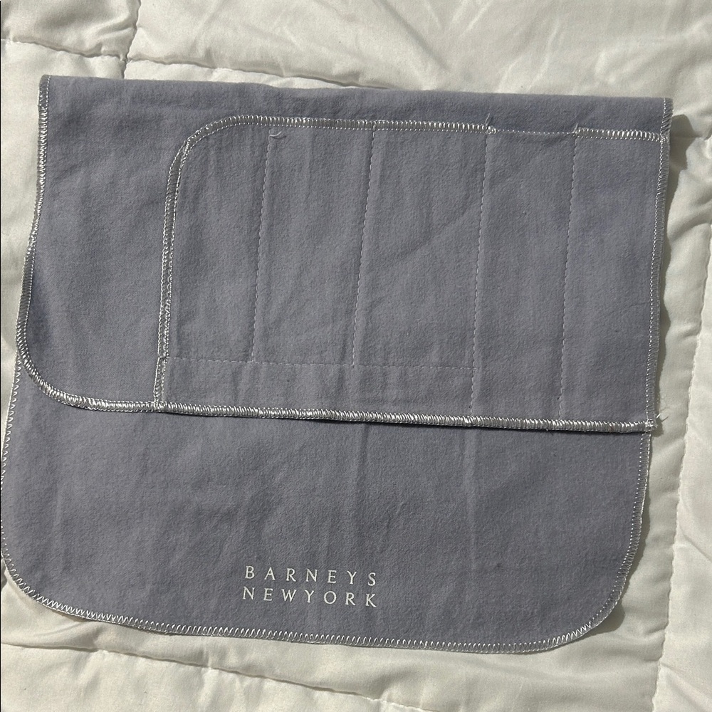 3 Barneys New York Light Gray Quilted Flatware Travel Pouch with Silver Trim